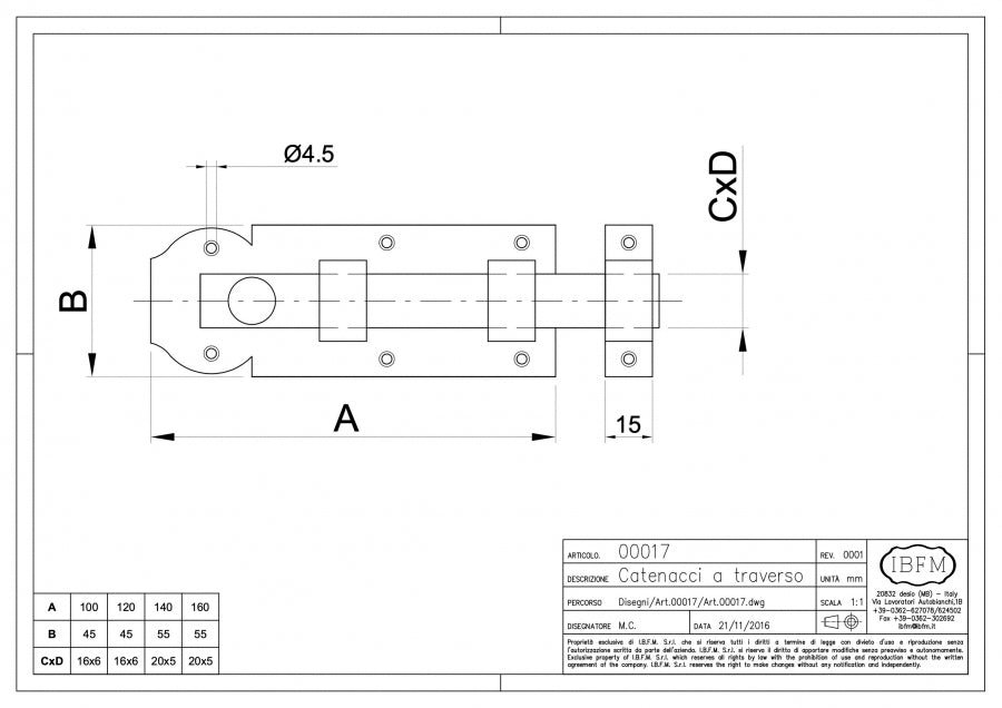 Catenaccio a Traverso tipo Rustico - disegno tecnico