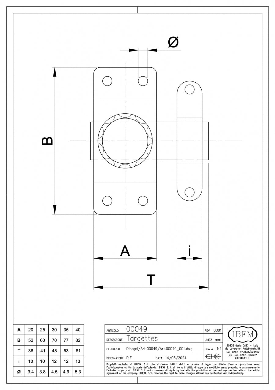 Targettes - disegno tecnico