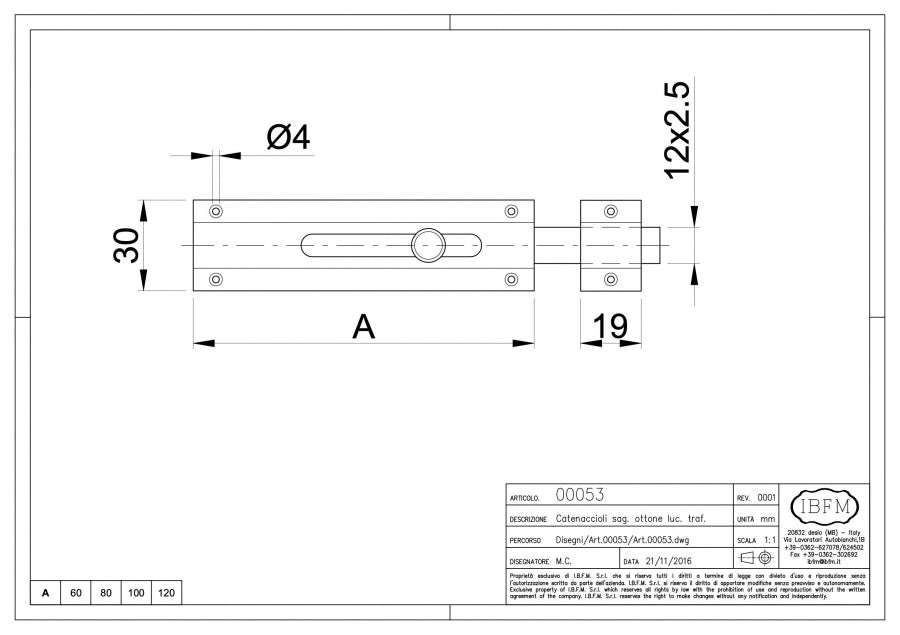 Catenaccio Sagomato - disegno tecnico