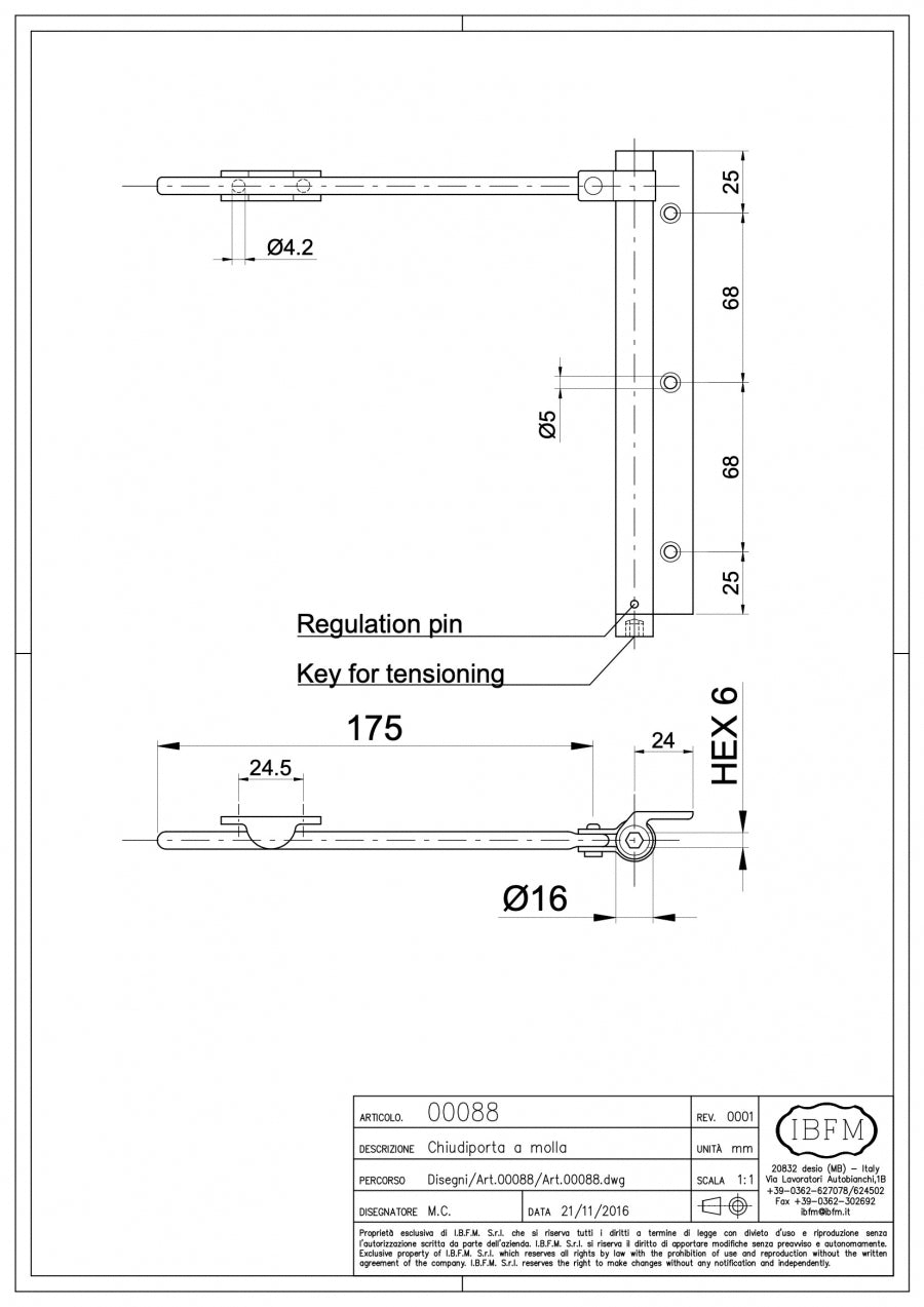 Chiudiporta a Molla - disegno tecnico