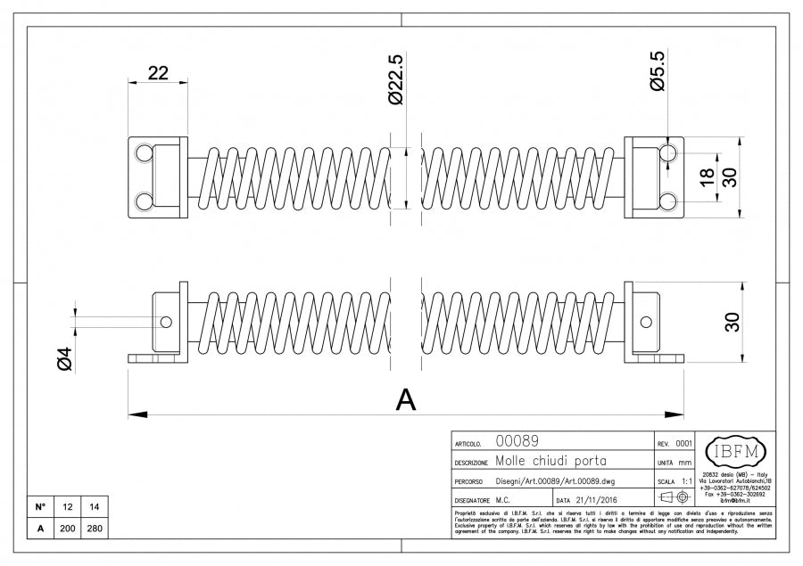 Molla Chiudi Porta - disegno tecnico