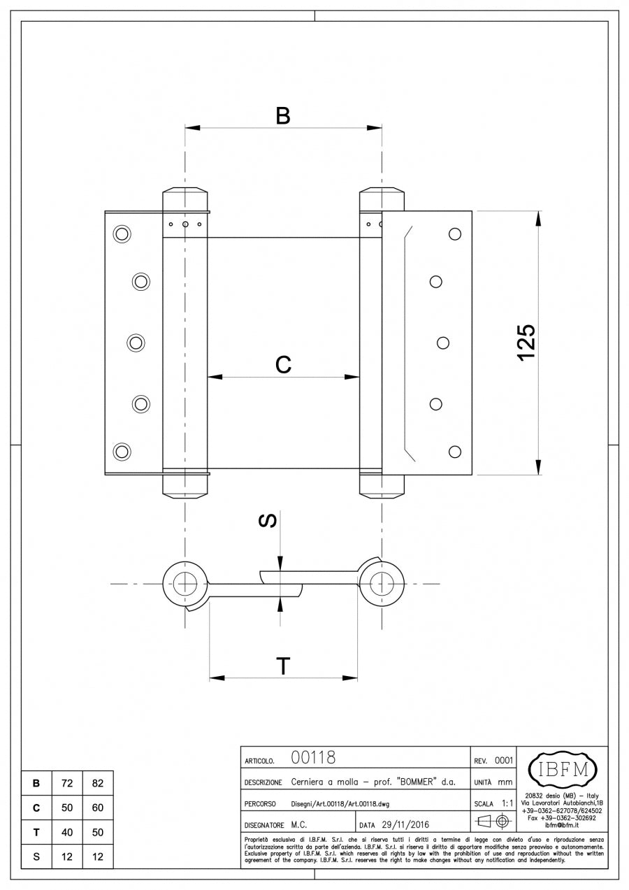 Cerniera a Molla - disegno tecnico