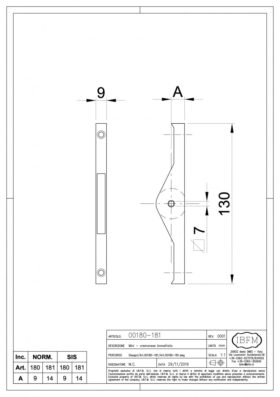 Mini-Cremonese - disegno tecnico