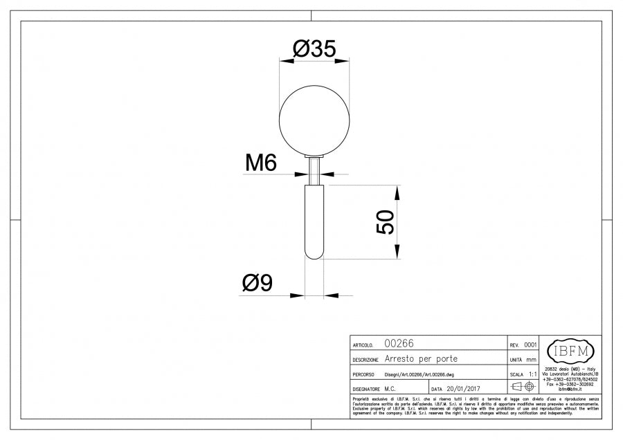 Arresto per Porta - disegno tecnico
