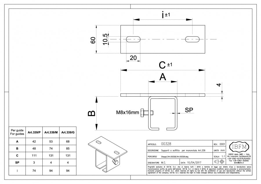 Supporto a Soffitto per Monorotaia - disegno tecnico