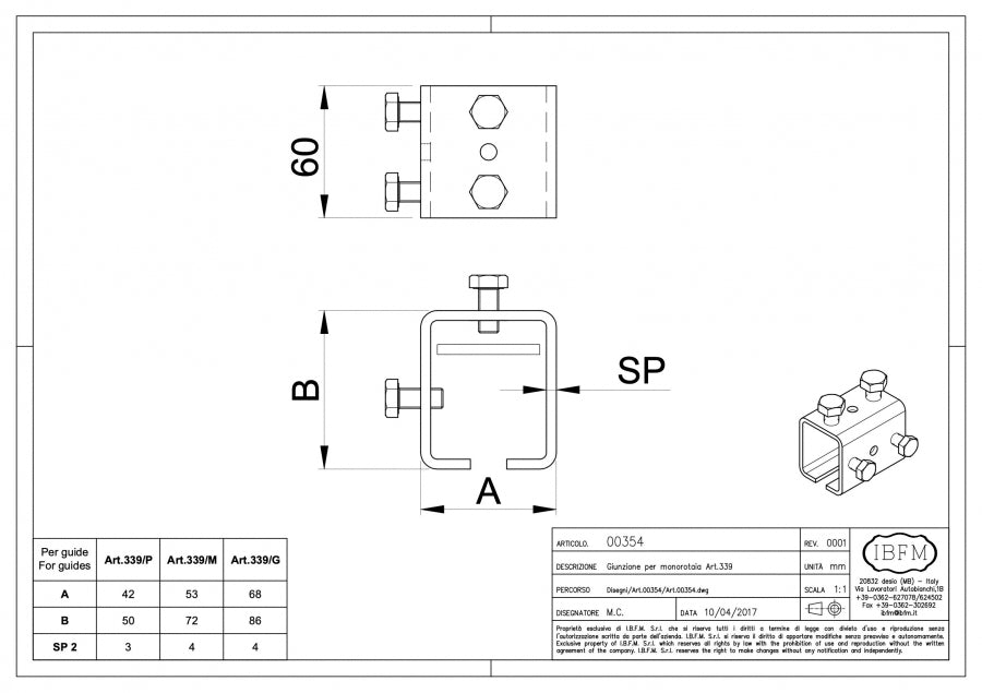 Giunzione per Monorotaia - disegno tecnico