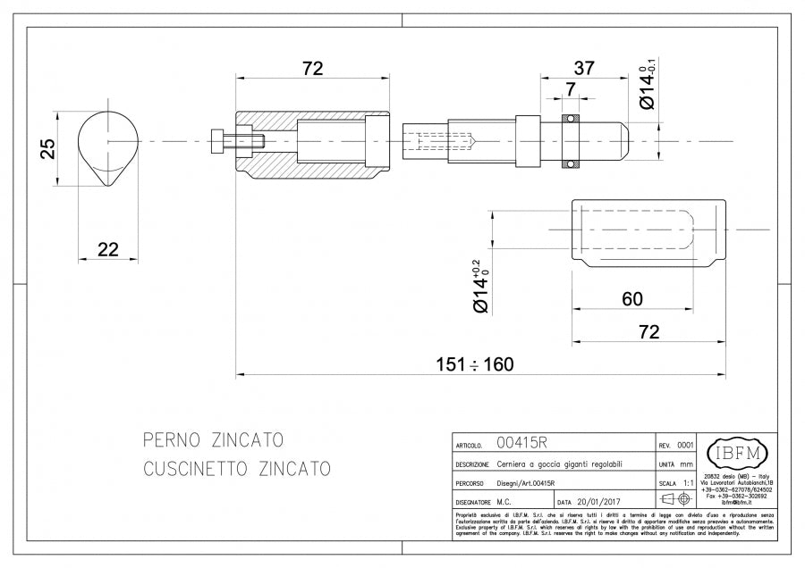 Cerniera a Goccia Gigante Regolabile - disegno tecnico