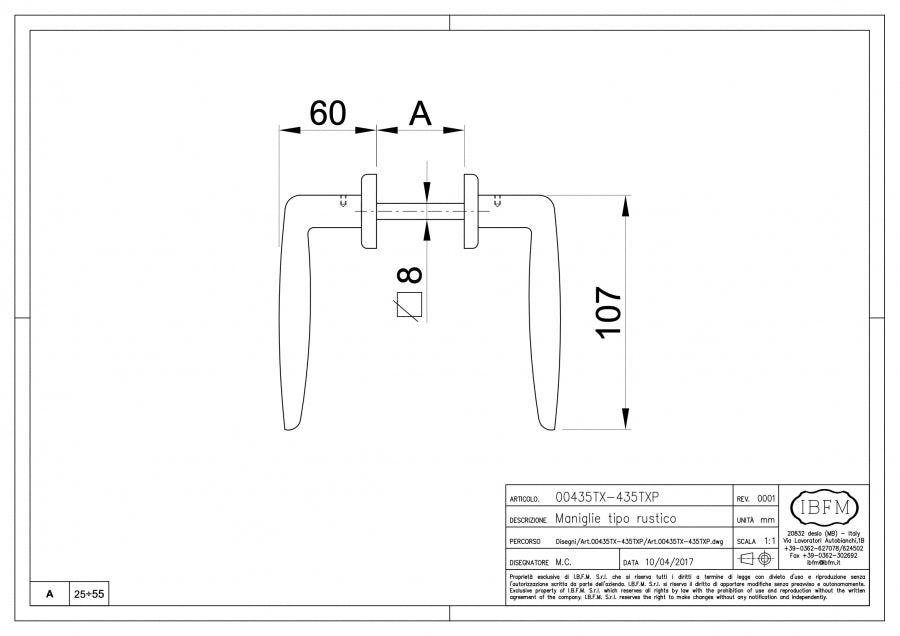 Maniglia Tipo Rustico - disegno tecnico