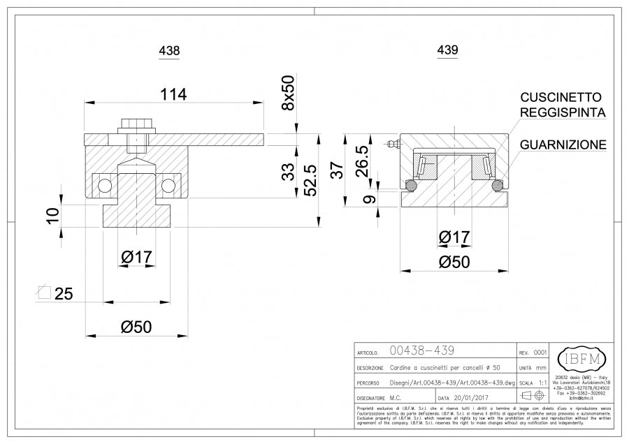 Cardine a Cuscinetti - disegno tecnico