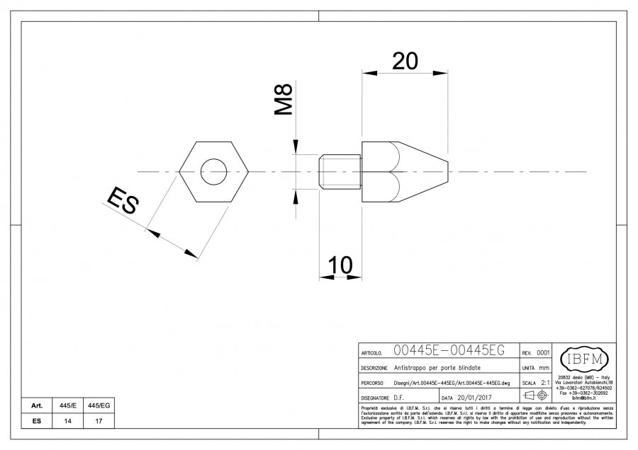 Antistrappo per Porte Blindate Esagonale - disegno tecnico