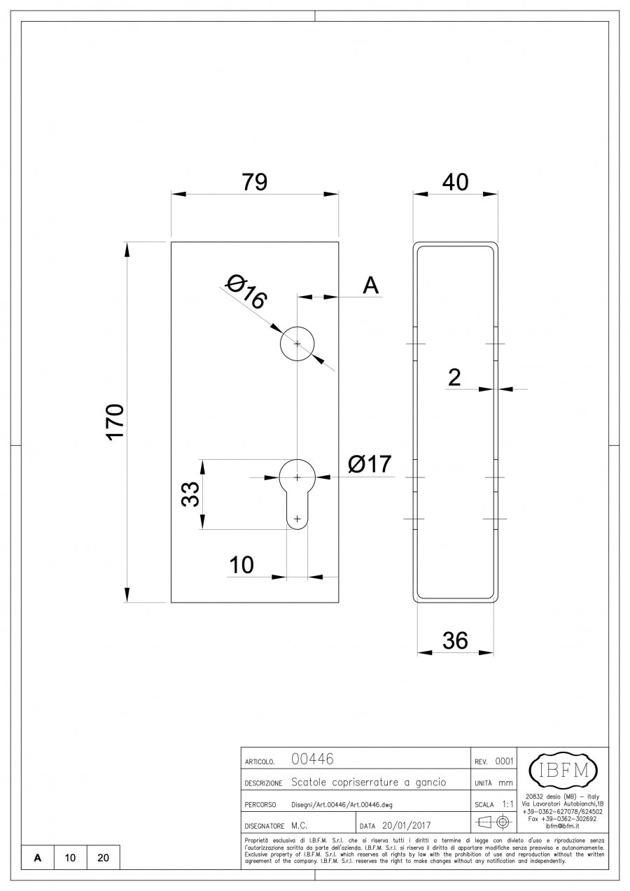 Scatola Copriserratura - disegno tecnico