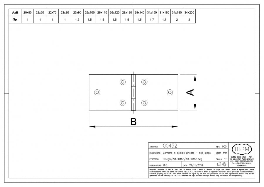 Cerniera Tipo Lungo - disegno tecnico