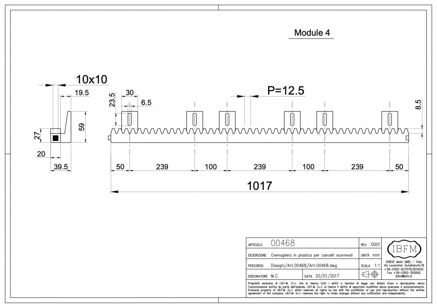 Cremagliera - disegno tecnico