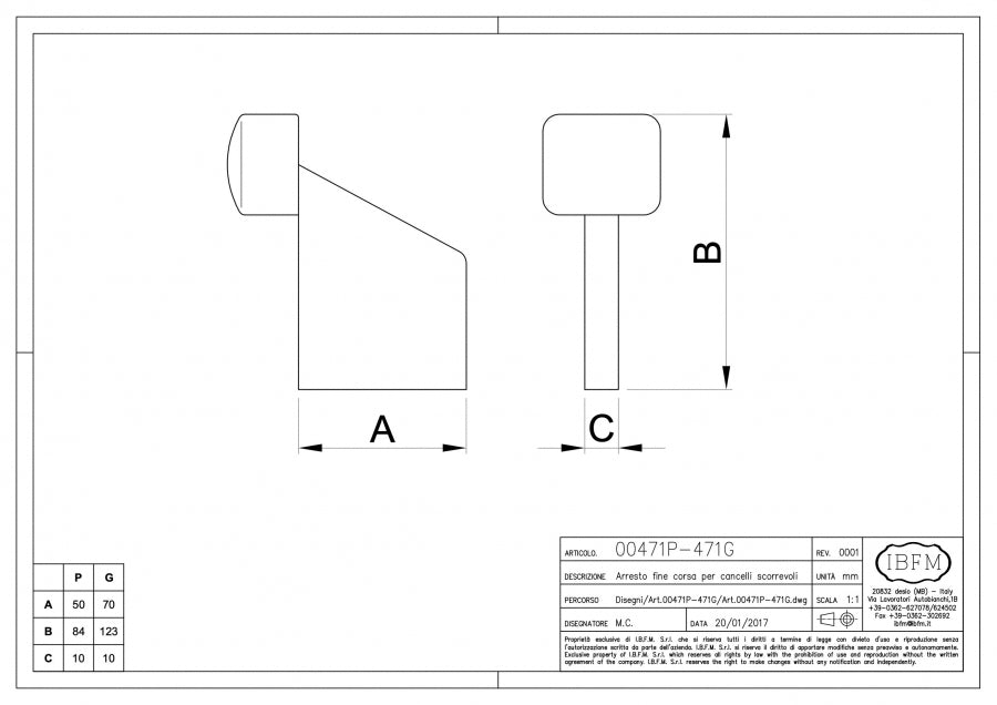 Arresto Fine Corsa - disegno tecnico