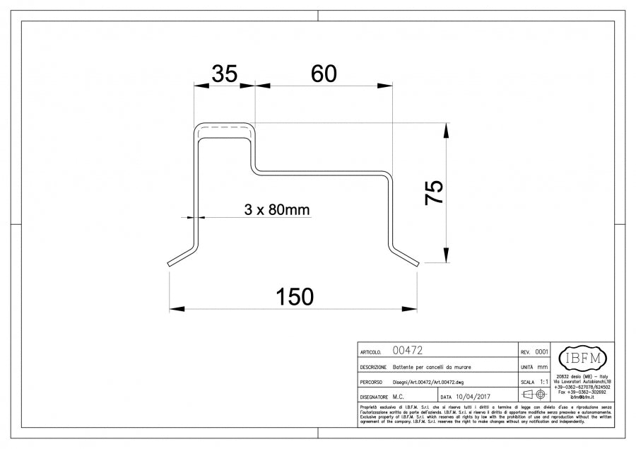 Battente per Cancello - disegno tecnico