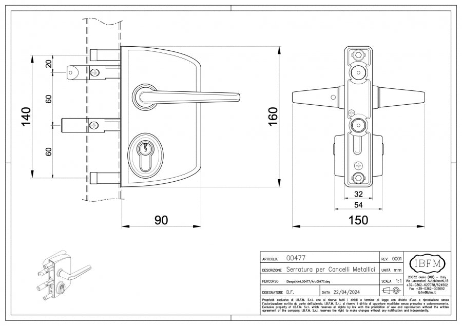 Serratura per Cancello - disegno tecnico