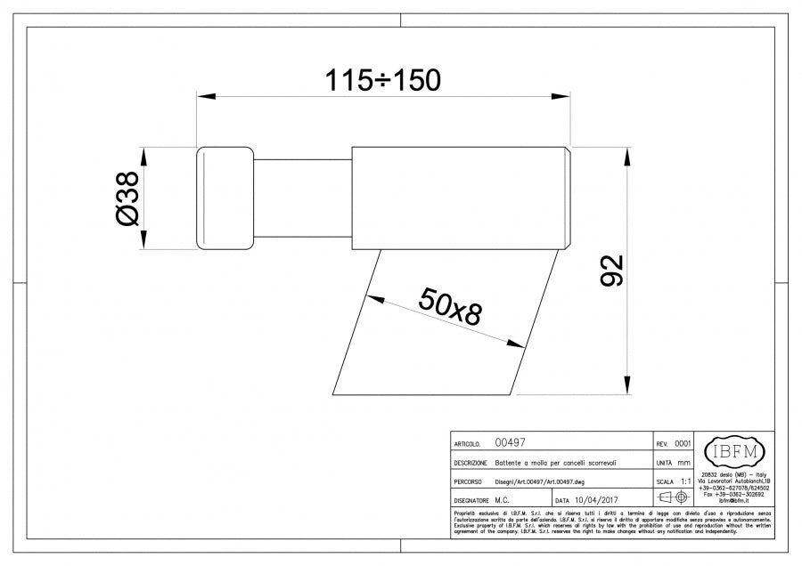 Battente a Molla - disegno tecnico