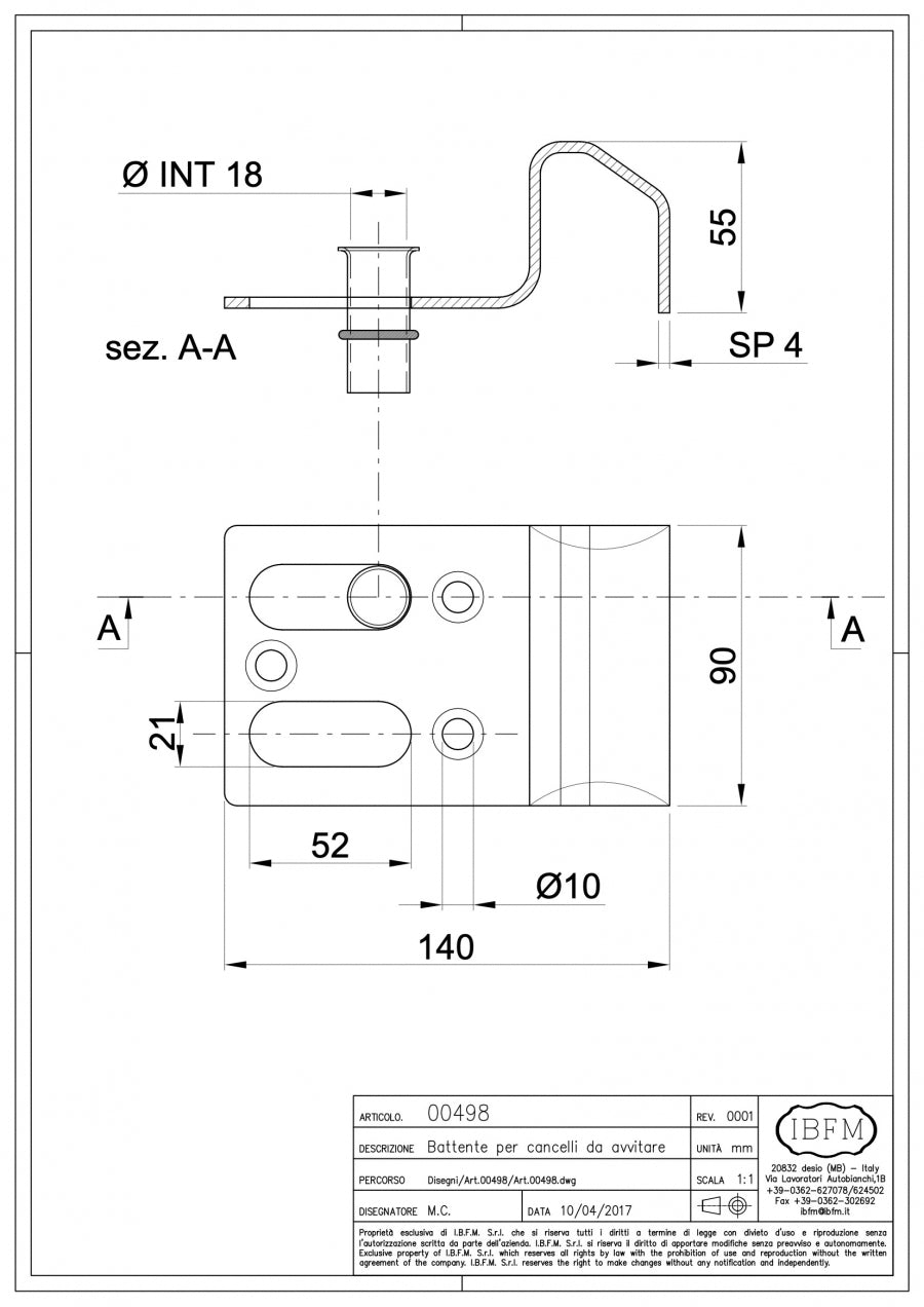 Battente di Arresto - disegno tecnico