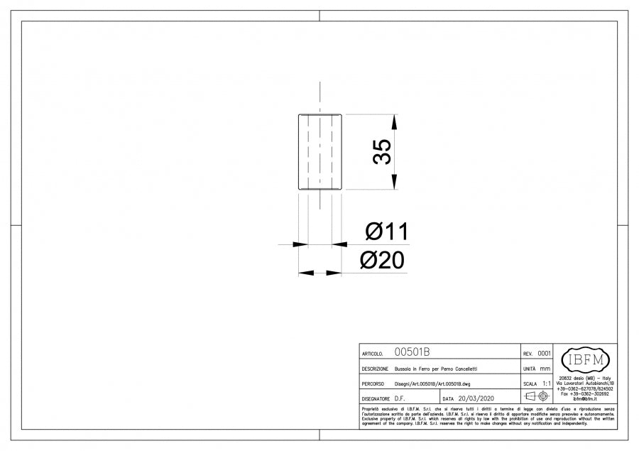 Bussola da saldare per cerniera Art. 501 - disegno tecnico