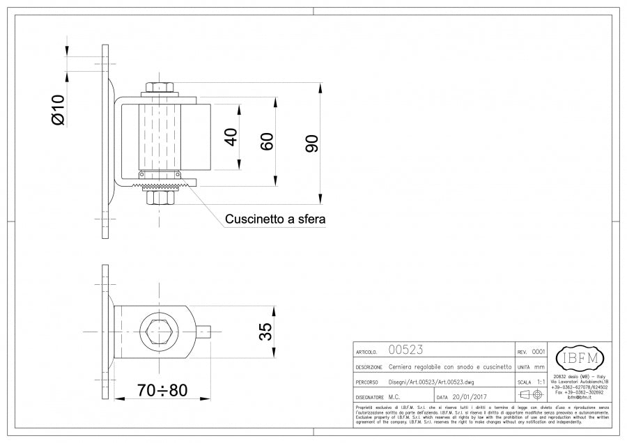 Cerniera Regolabile - disegno tecnico