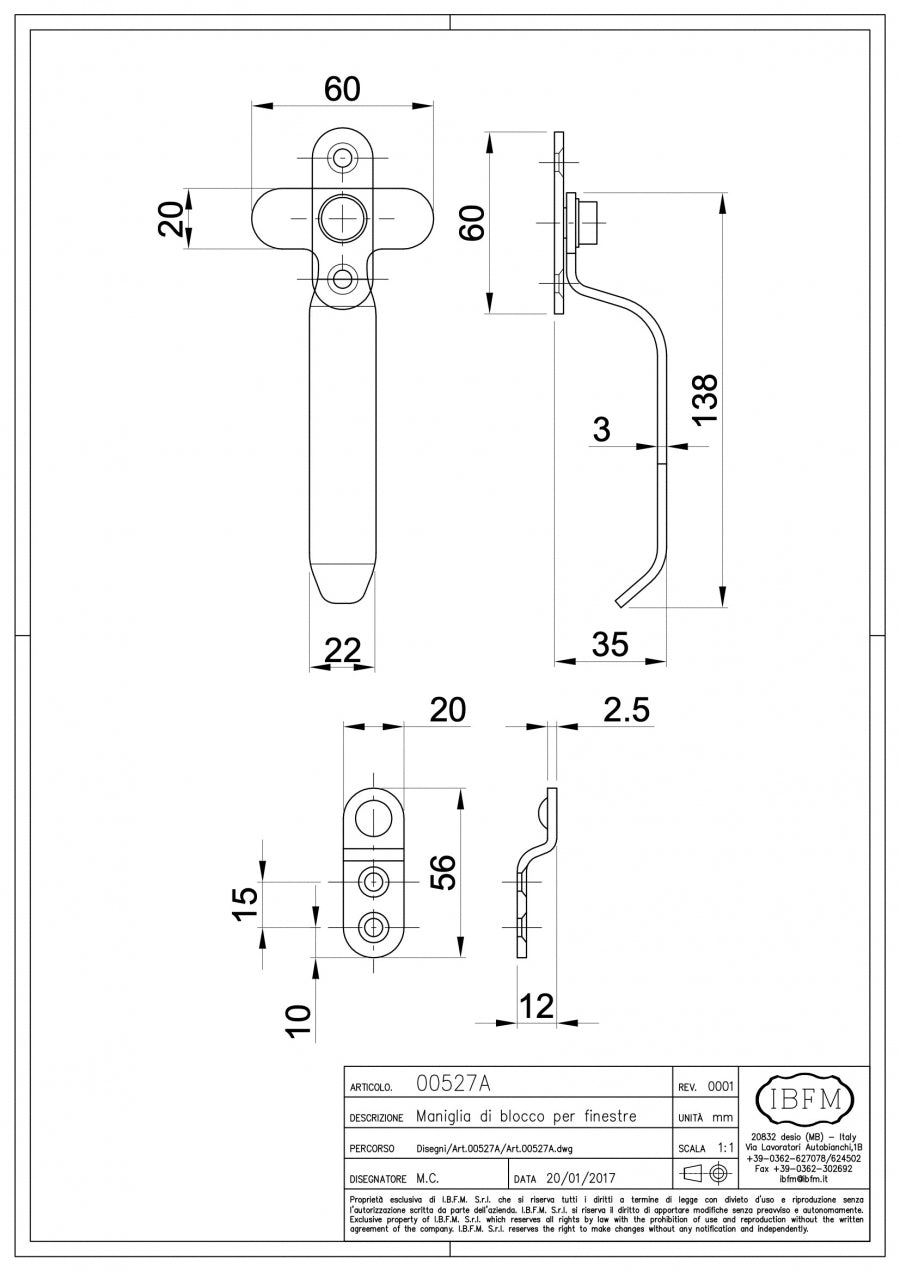 Maniglia di Blocco per Finestra - disegno tecnico