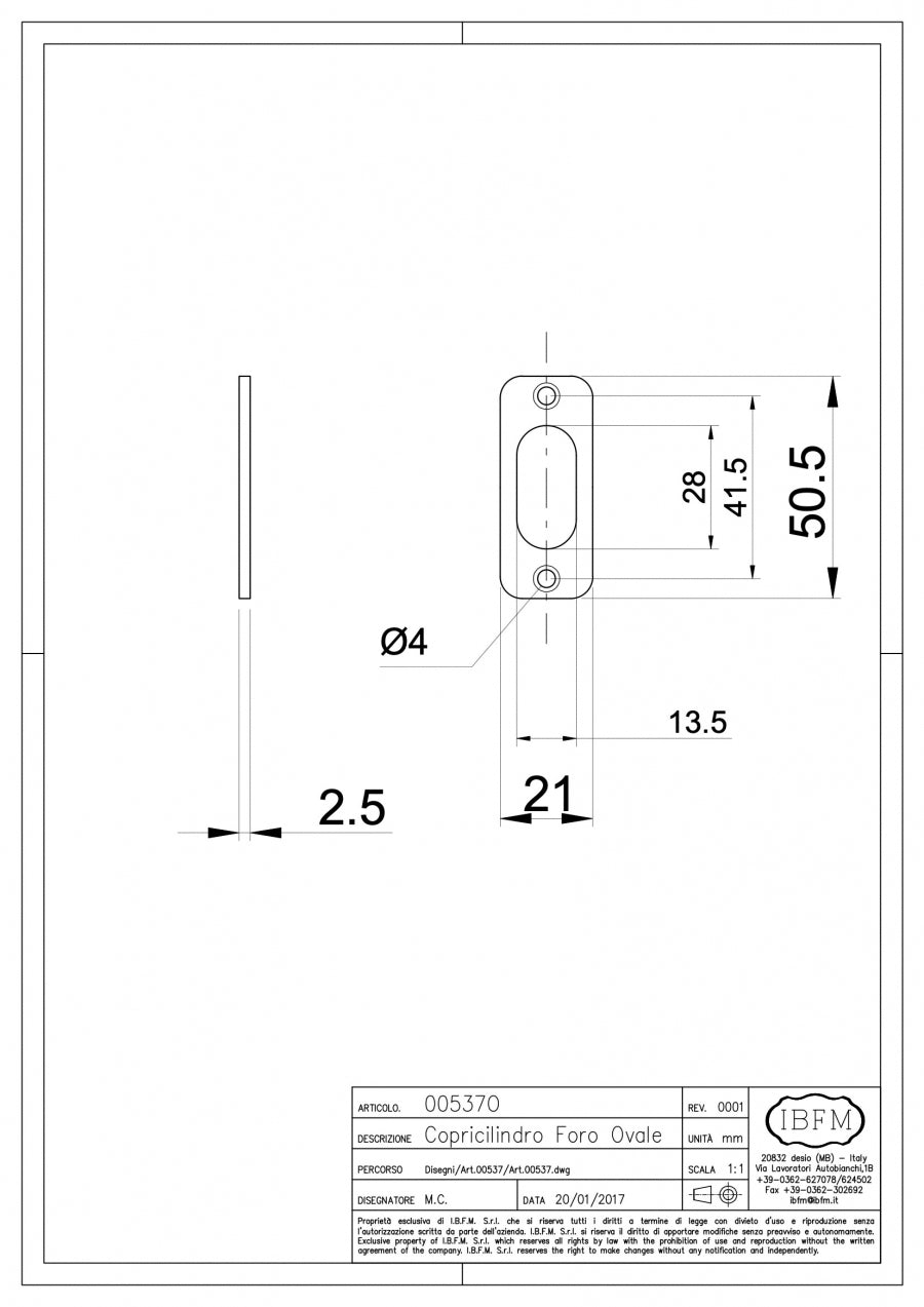 Copricilindro in plastica ovale - disegno tecnico