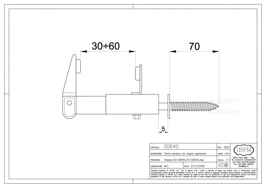 Ferma Persiana Doppia Regolazione - disegno tecnico