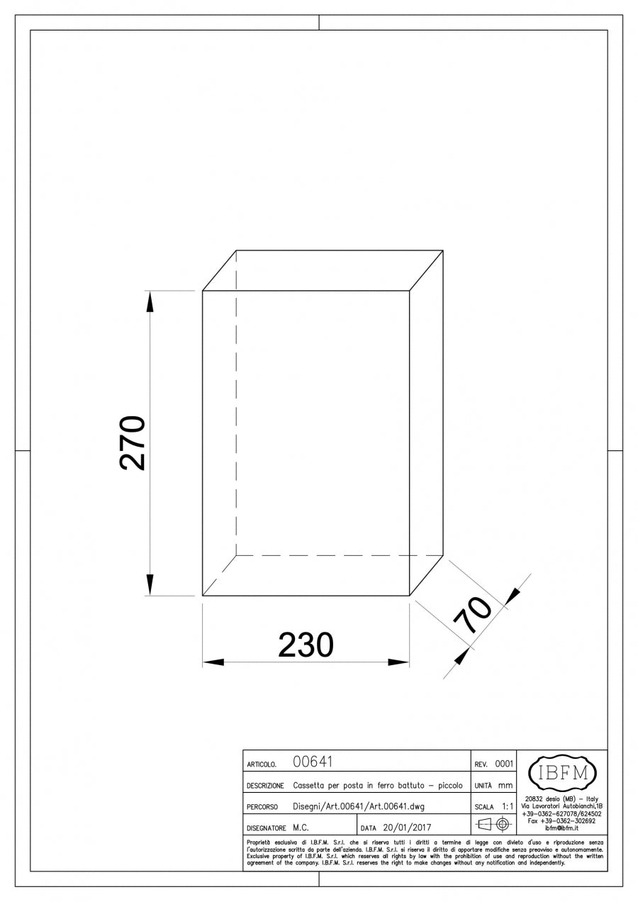 Cassetta per Posta - disegno tecnico