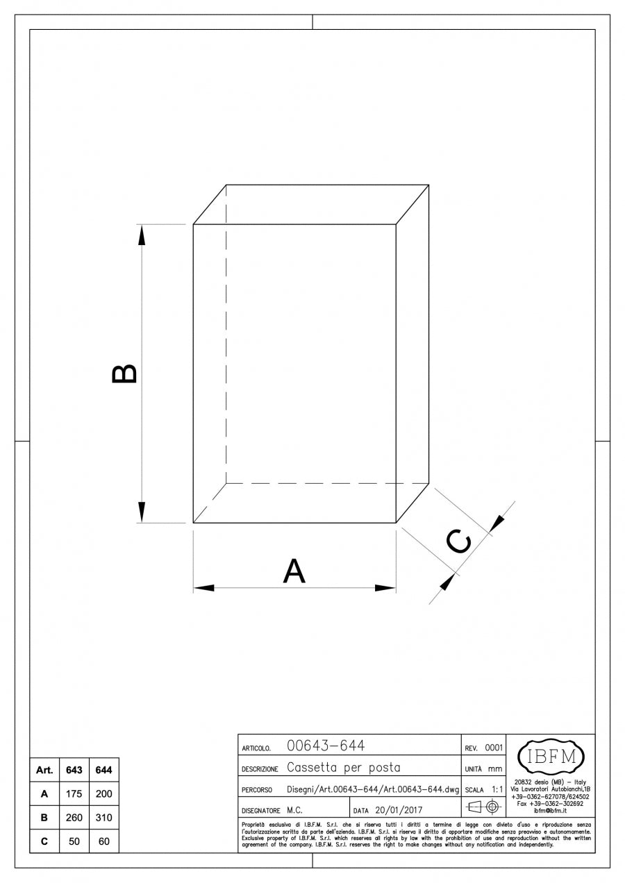 Cassetta per Posta - disegno tecnico