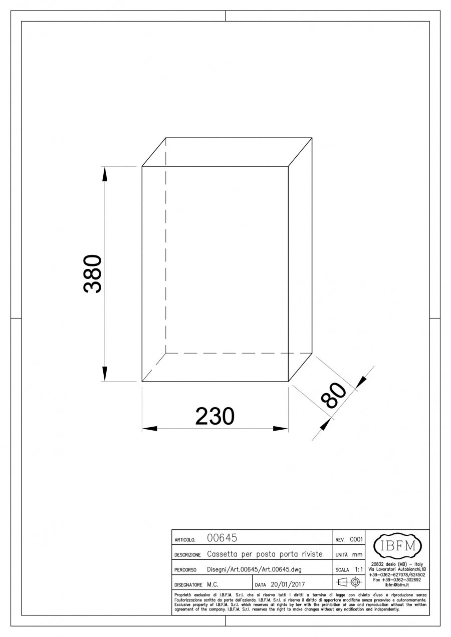 Cassetta per Posta Portariviste - disegno tecnico