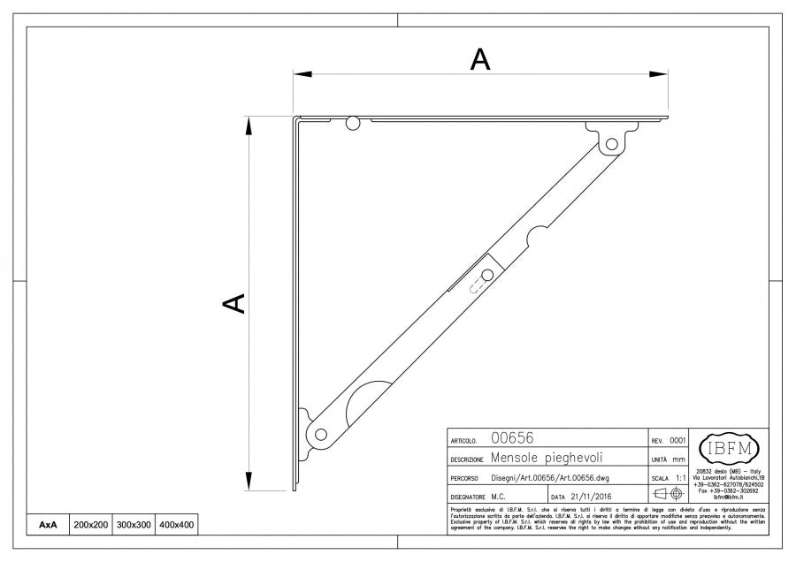 Reggimensola Pieghevole - disegno tecnico