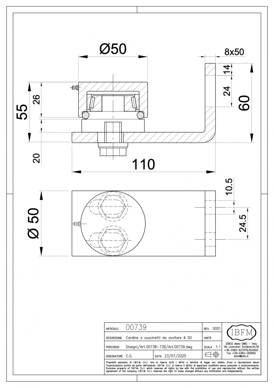Cardine a Cuscinetti - disegno tecnico