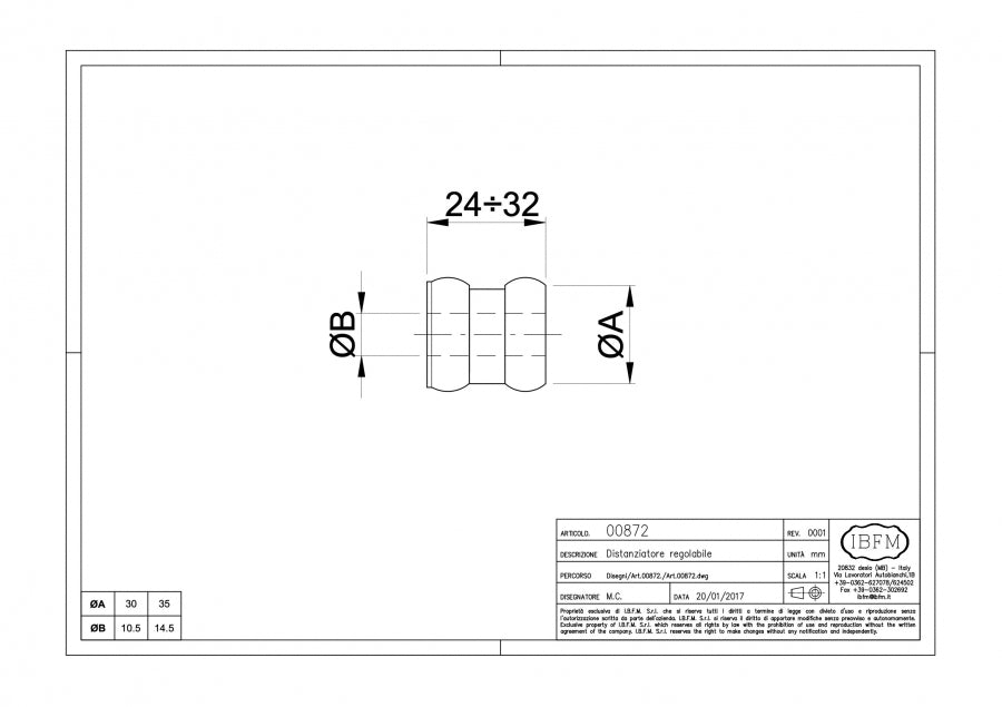 Distanziatore Regolabile - disegno tecnico