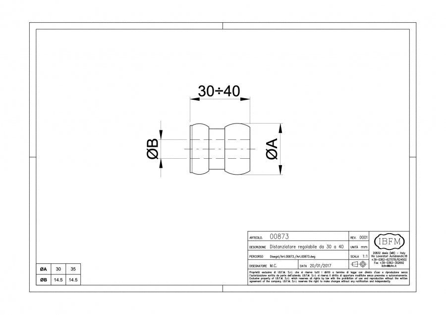 Distanziatore Regolabile - disegno tecnico