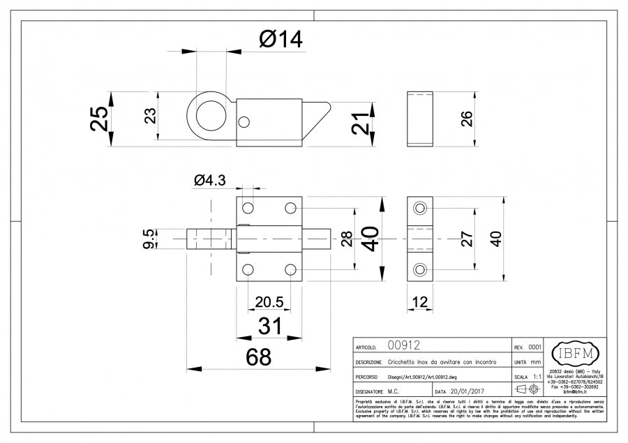 Cricchetto per Sopraluci - disegno tecnico
