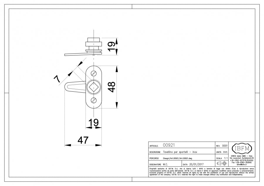 Tavellino per Sportello - disegno tecnico