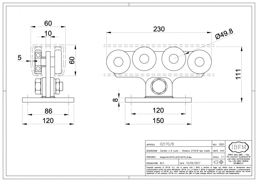 Carrello 8 Ruote - disegno tecnico
