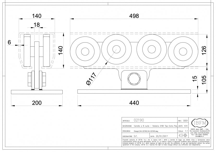 Carrello 8 Ruote per Autoportante - disegno tecnico