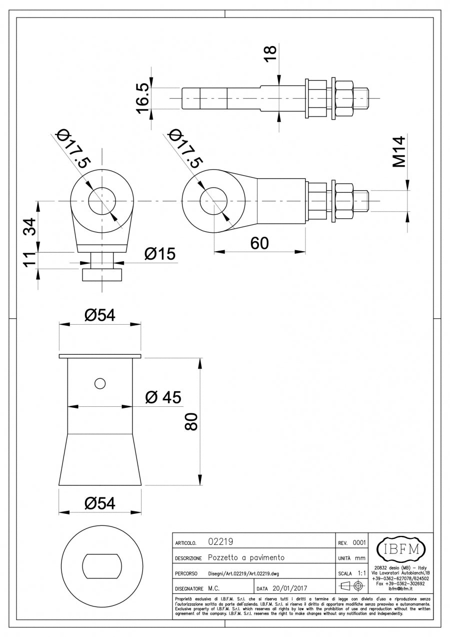 Pozzetto a pavimento di Sicurezza per Serrande - disegno tecnico