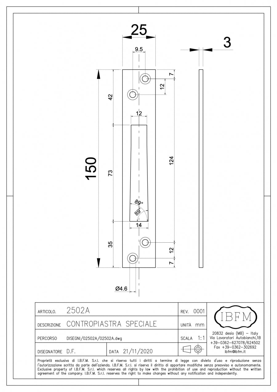 Contropiastra per Serrature a Baionetta - disegno tecnico