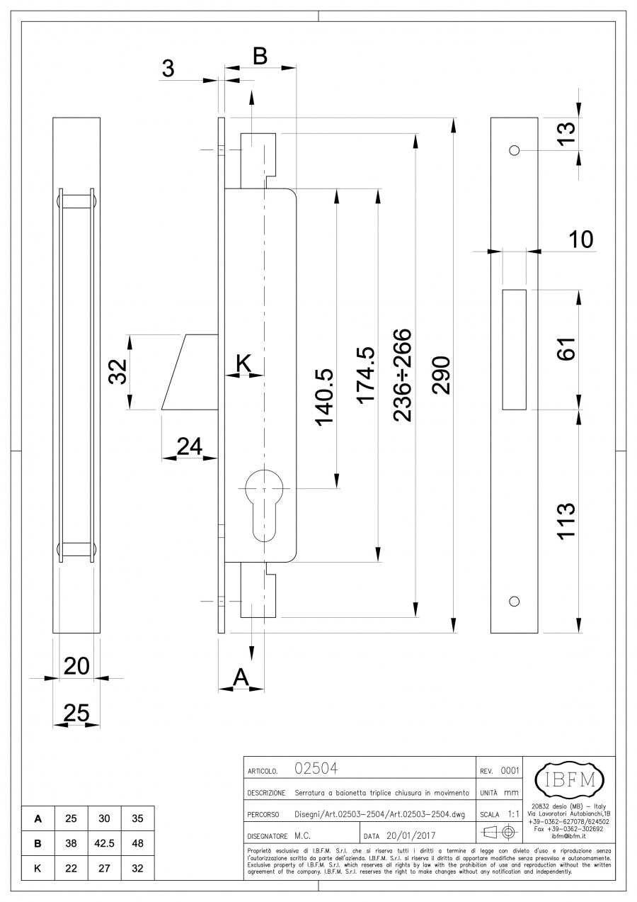 Serratura a Baionetta Senza Scrocco - disegno tecnico