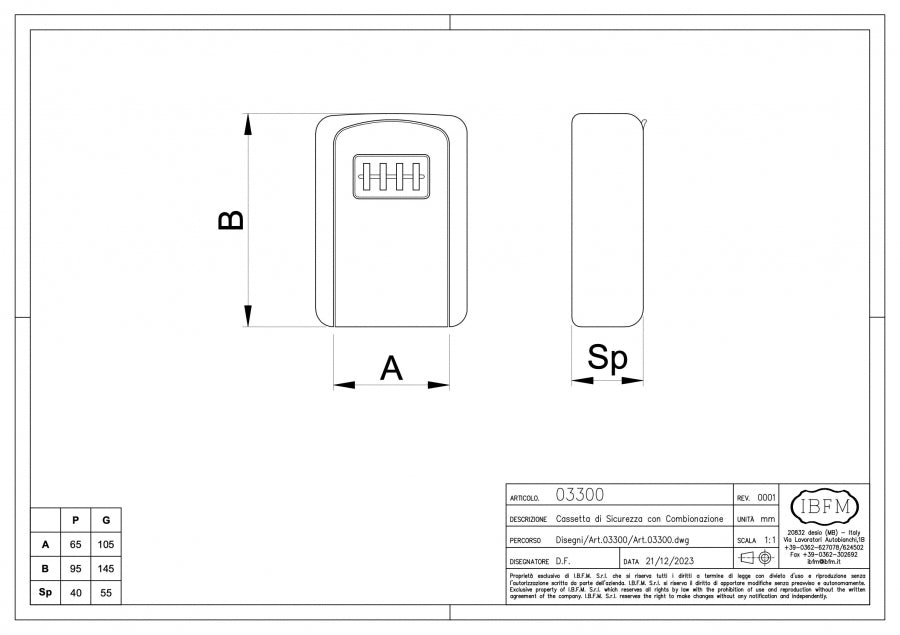 Scatola Portachiavi di Sicurezza - disegno tecnico