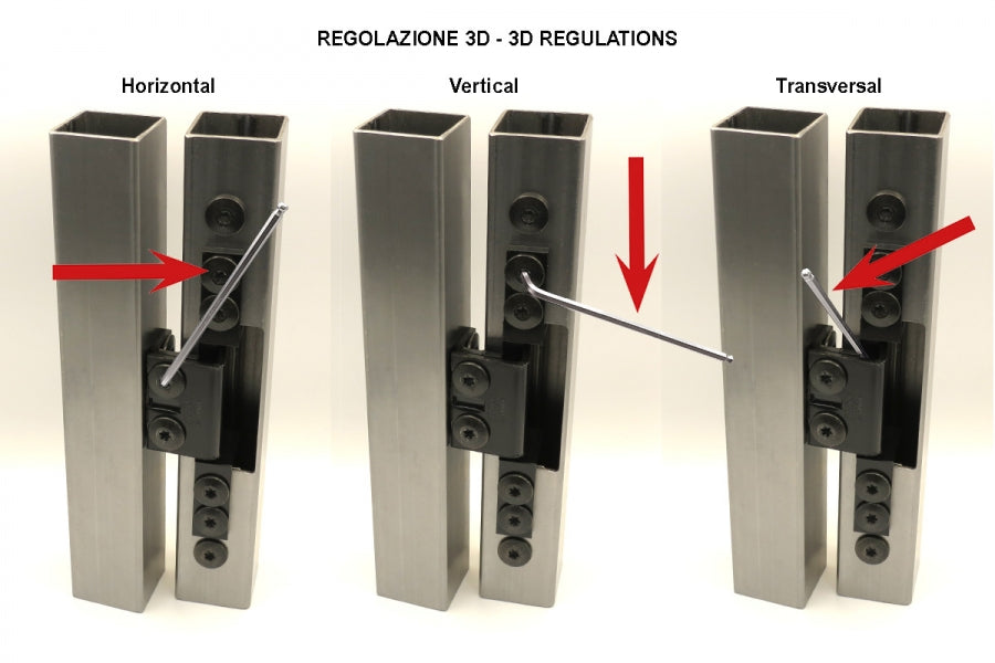 Cerniera 3D a Scomparsa per Cancelli, Profili Tubolari (installazione con Contropiastra o Inserti Rivettati)