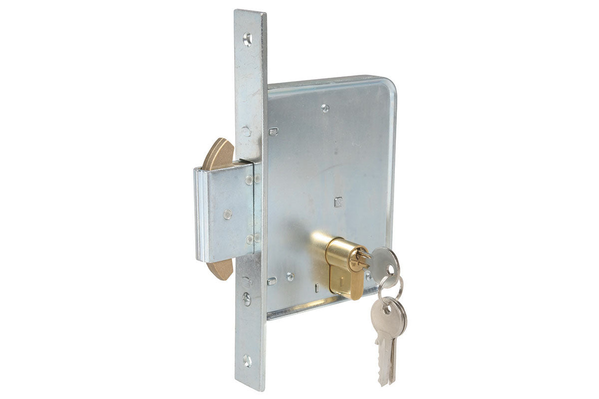 Serratura a Doppio Gancio per Cancelli Automatici Completa di Cilindro in Ottone Lucido 27+27mm
