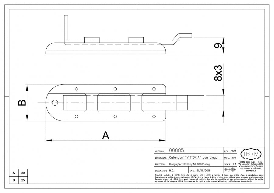 Catenaccio con Piega - disegno tecnico
