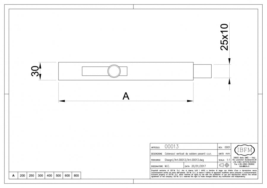 Catenaccio Verticale da saldare tipo Pesante - disegno tecnico