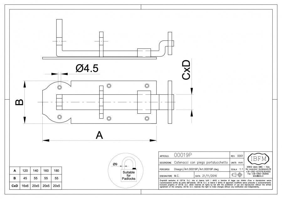 Catenaccio con Portalucchetto Tipo Rustico - disegno tecnico