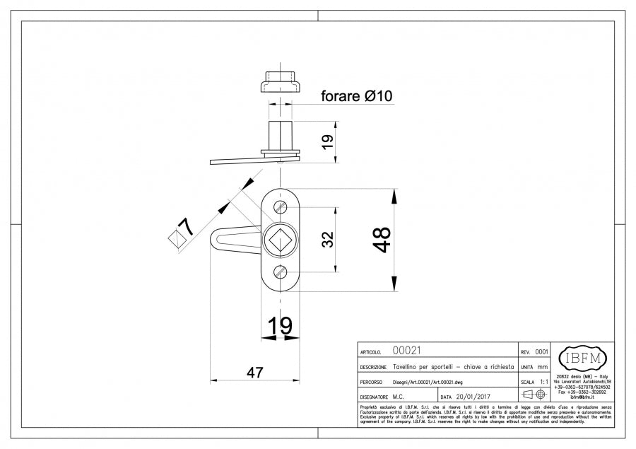 Tavellino per Sportello - disegno tecnico