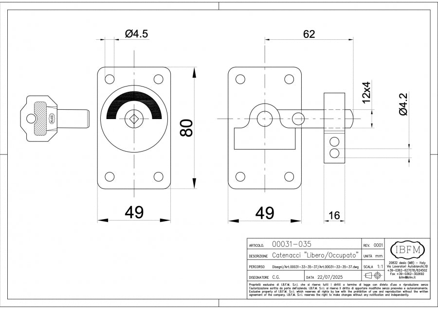 Catenaccio Libero-Occupato - disegno tecnico