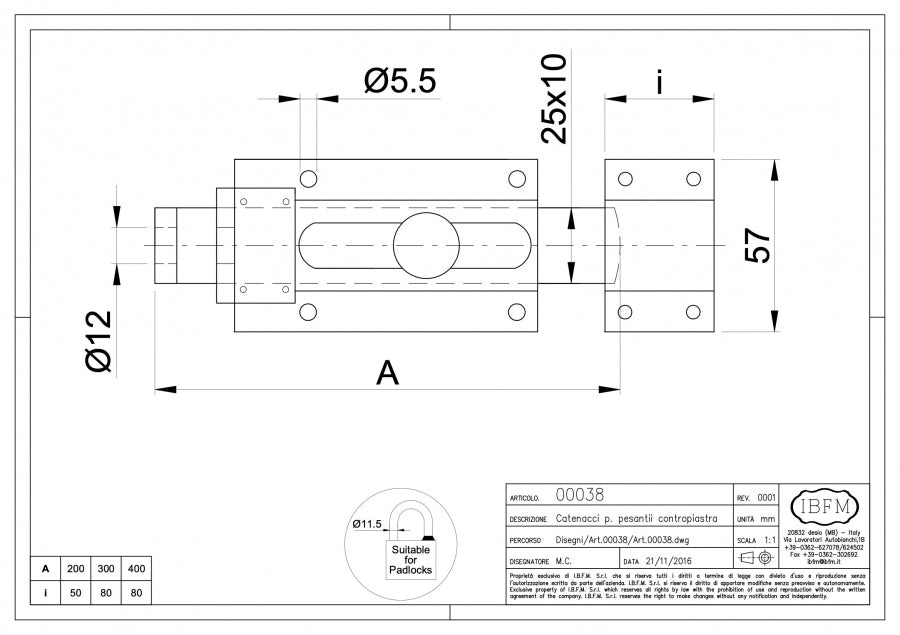 Catenaccio Portalucchetto - disegno tecnico